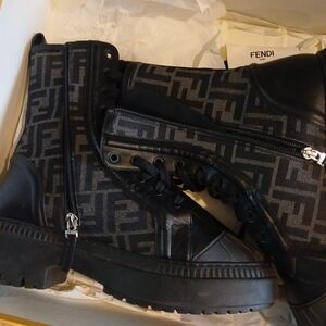 Fendi Black and Gray Combat Boots